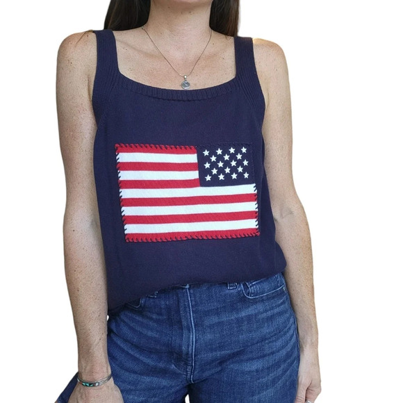 Rafaella American Flag Knit Square Neck Sweater Tank Top Cotton Size Medium - Picture 1 of 12